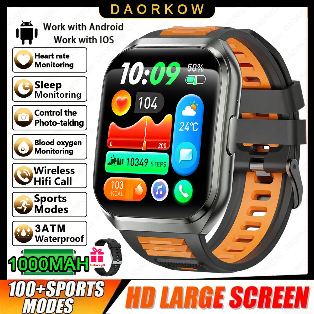 Nuovo Smart Watch Uomo 1000mAh Standby lungo Smartwatch esterno Uomo IP68 Impermeabile Frequenza cardiaca Sport BT Chiamata Batteria grande Orologio intelligente: Blu