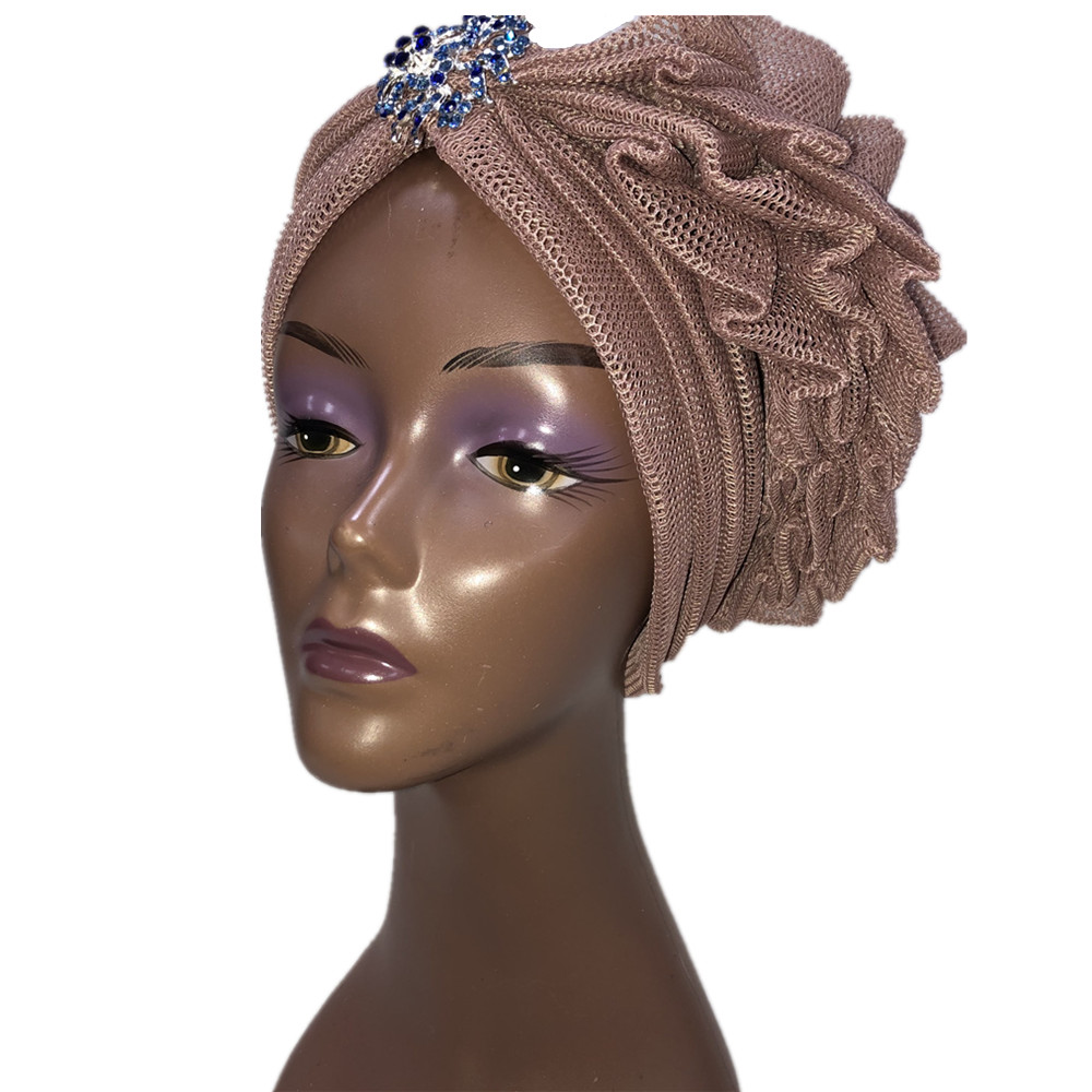 Blue Aso Oke Gele African Headtie Already Made Gele Head Wrap Ladies Hat auto headtie Muslim aso oke gele-