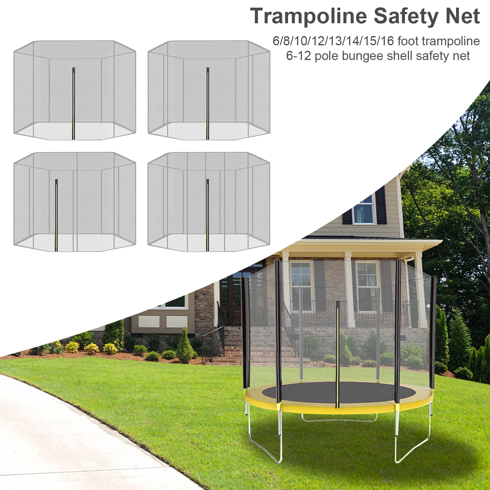 6-16 feet Trampoline Protective Net Anti-fall Nylon Trampoline Jumping Pad Safety Net Protection Guard Outdoor Indoor Supplies