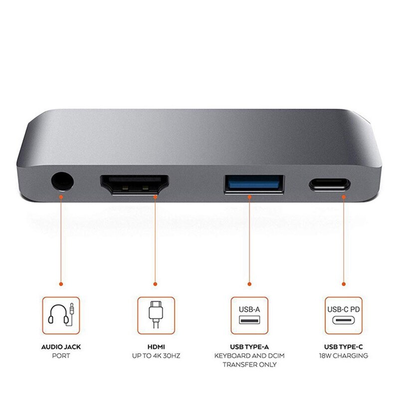 Tipo c para hdmi quatro em um hub USB-C para hdmi + 3.5mm + usb + pd hub tipo-c docking station