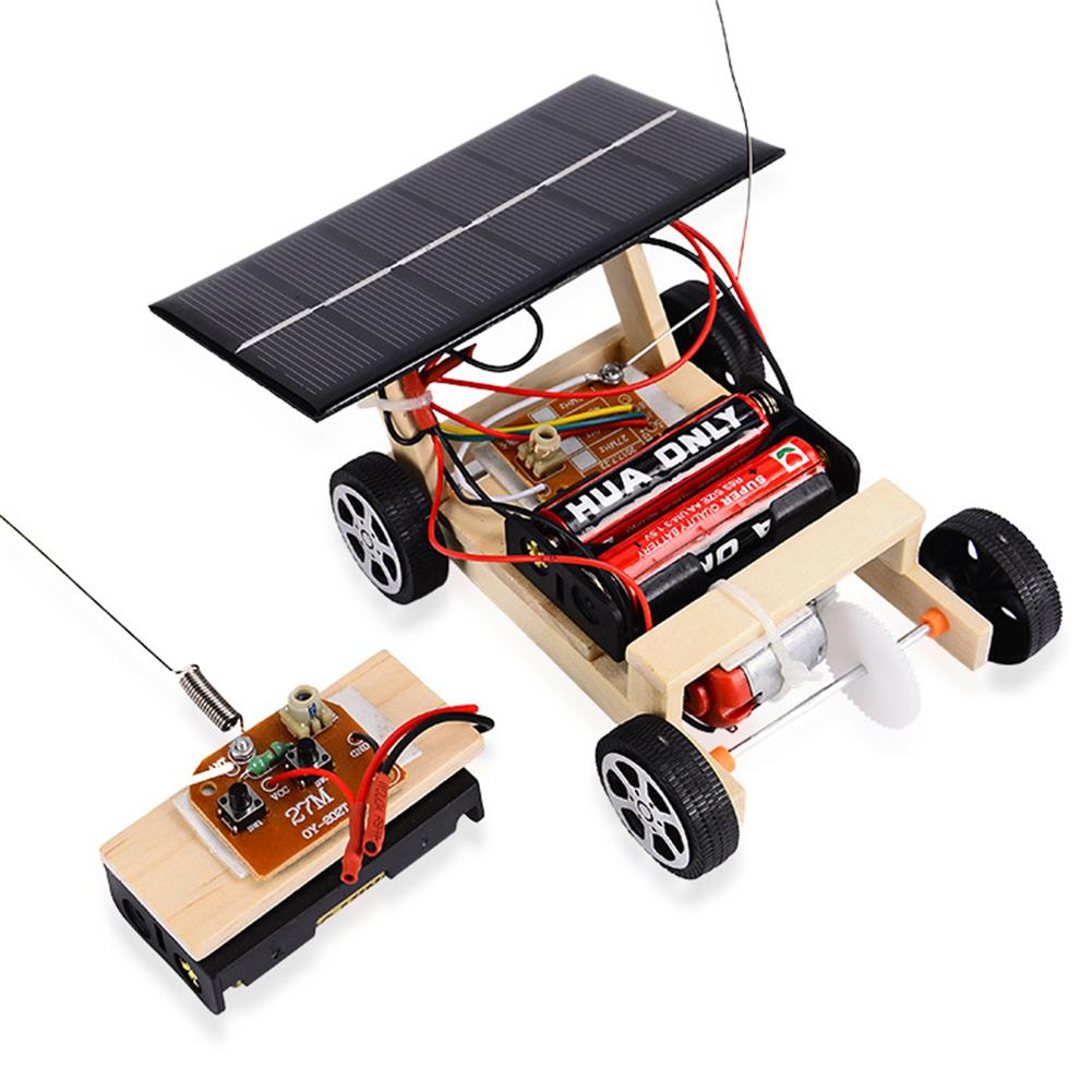 Træ diy soldrevet rc bil puslespil forsamling videnskab køretøj legetøj sæt til børn