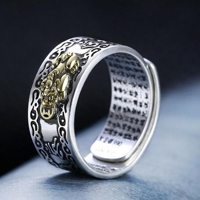Unisex mænd pixiu charms ring armbånd kinesisk feng shui amulet rigdom og heldig åben justerbar ring perle armbånd
