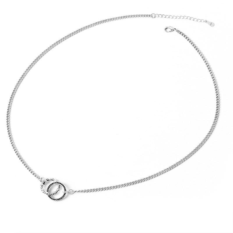 Ægte 925 sterlingsølv fuld sidelæns halskæde kæde til kvinde mænd dobbelt cirkel bryllup engagement smykker