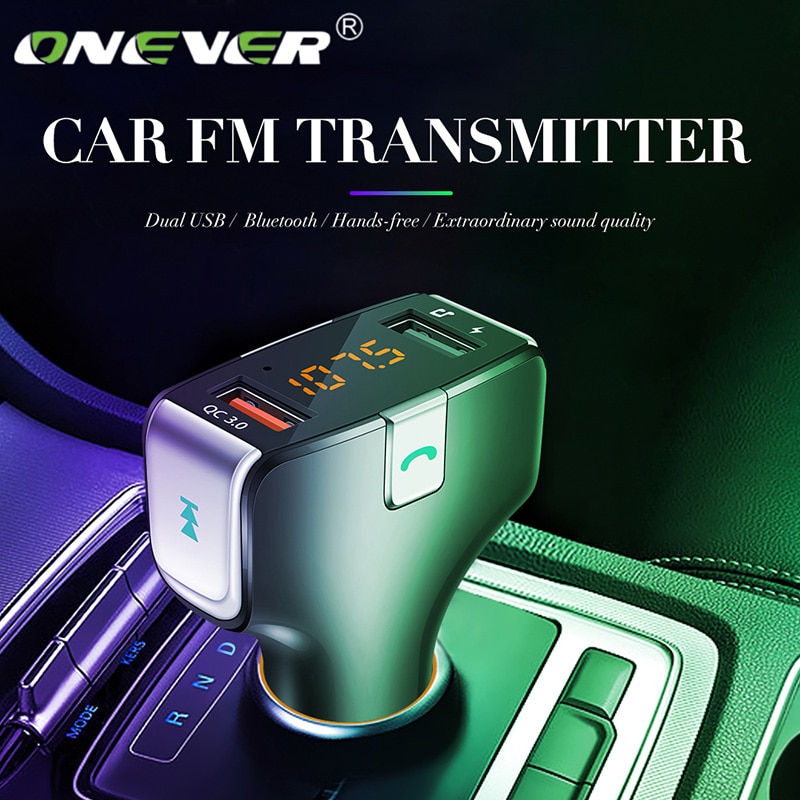 Onever Quick Charge 3.0 Auto Bluetooth Fm-zender MP3 Speler Auto Aansteker Dual Usb-poort Auto-oplader Fm Modulator Handenvrij