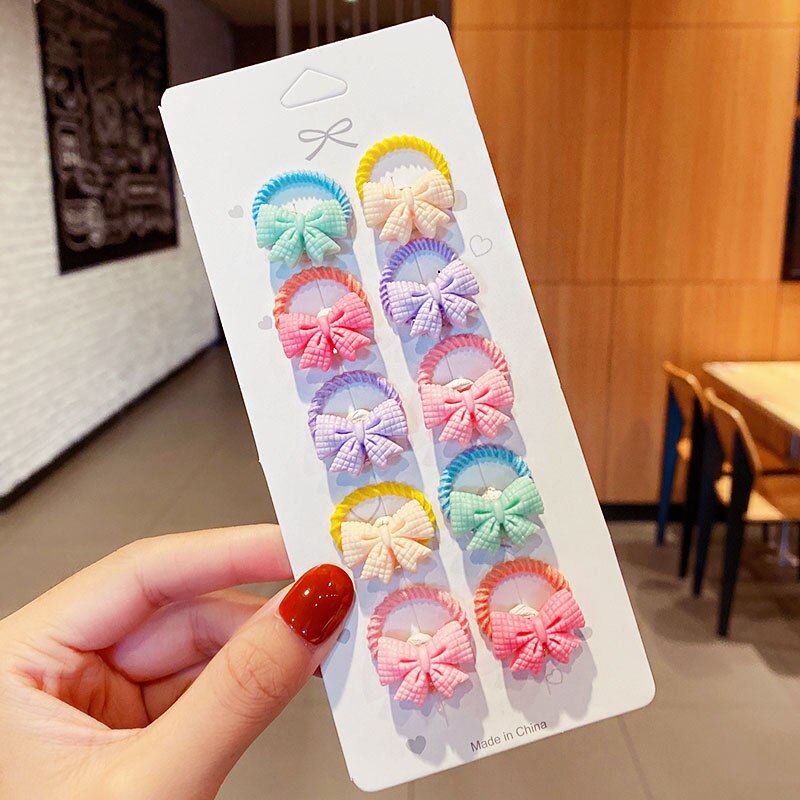 Bandas Elásticas pequeñas para el cabello para niñas, accesorios para el cabello de , lazo para el cabello con flores de dibujos animados, 10 unids/set: Gris oscuro