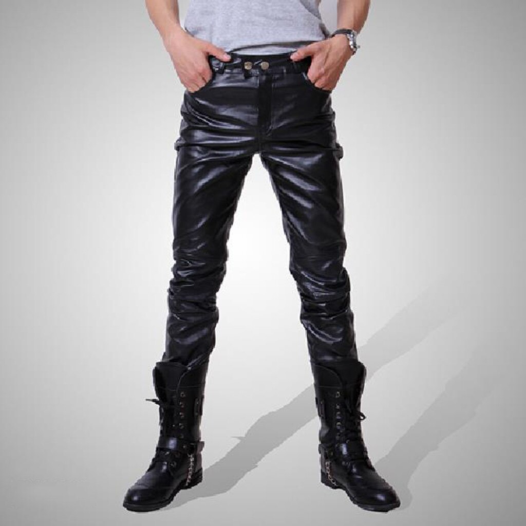 Imitatieleren broek heren broek motor streetwear herfst winter moto biker broek heren slim fit stretchy