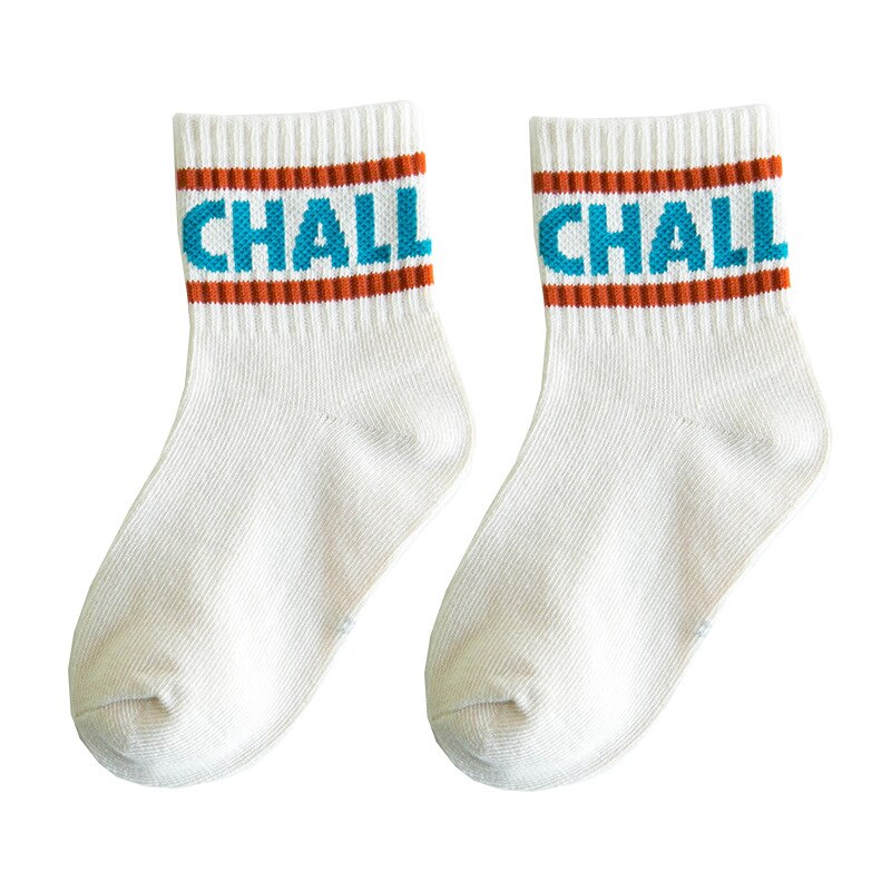Chaussettes pour enfants 1 paire | Chaussettes en coton, multicolores, rayées avec des bandes parallèles et des lettres, pour garçons de 1 à 8 ans, sélection: 5 / 5-8 Year