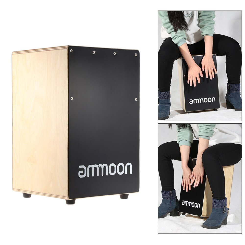 ammoon Wooden Cajon Hand Drum Children Box Drum Persussion Instrument with Stings Rubber Feet 23 * 24 * 37cm