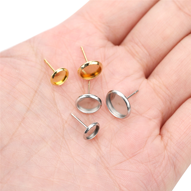 20 piezas de pendientes hipoalergénicos de acero inoxidable, accesorios Diy de 6mm, 8mm, 10mm, 12mm, configuración de Base de cabujón de camafeo, fabricación de joyas Diy