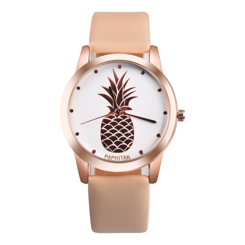 PAPHITAK femmes hommes ananas Faux cuir analogique montre à Quartz L8243: A