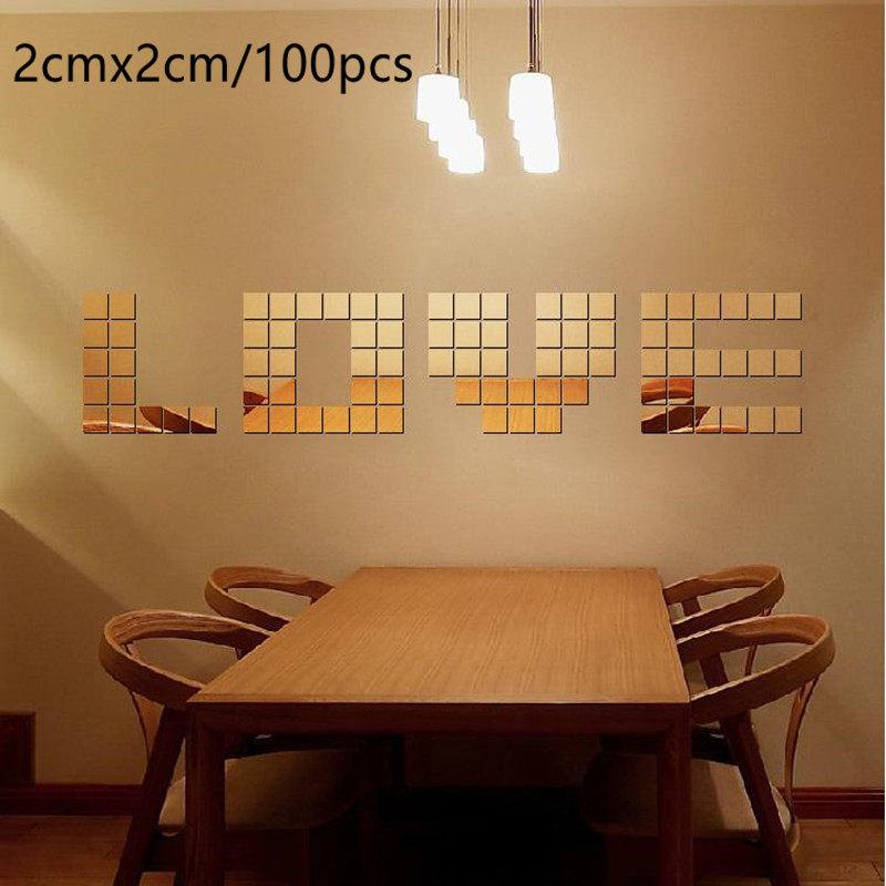 100 Pcs Wall Stickers Mirror Stickers Decal Square... – Vicedeal