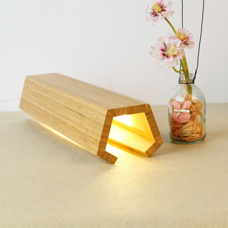 Lukloy hjem træ femkantet bordlampe soveværelse led sengelampe hotel restaurant bambus dekoration lille natlys