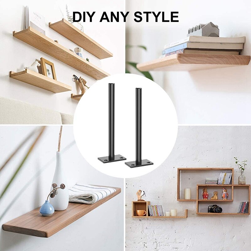 Floating Shelf Brackets, 6 Inch Heavy Duty Shelf Supports with ½ Inch Diameter - 4X Brackets, 8X Screws, 8X Anchors - Easy Wall