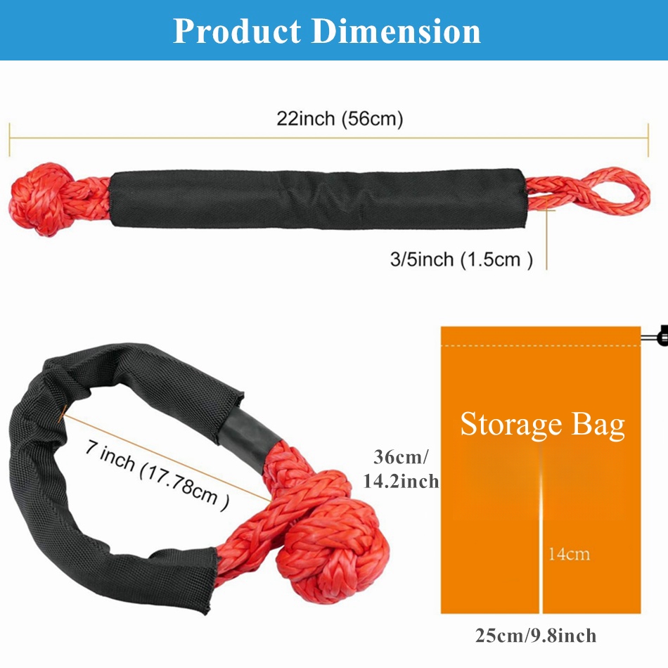 2 Packs Synthetic Soft Shackles With Storage Bag 41,000 lbs Max Break Strength 1/2" X 22 Inch Rugged Off Road Shackles Recovery