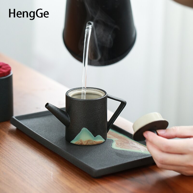 Simple far mountain painted ceramic tea tray teacup teapot tea set storage trays serving tray living room tea table decor