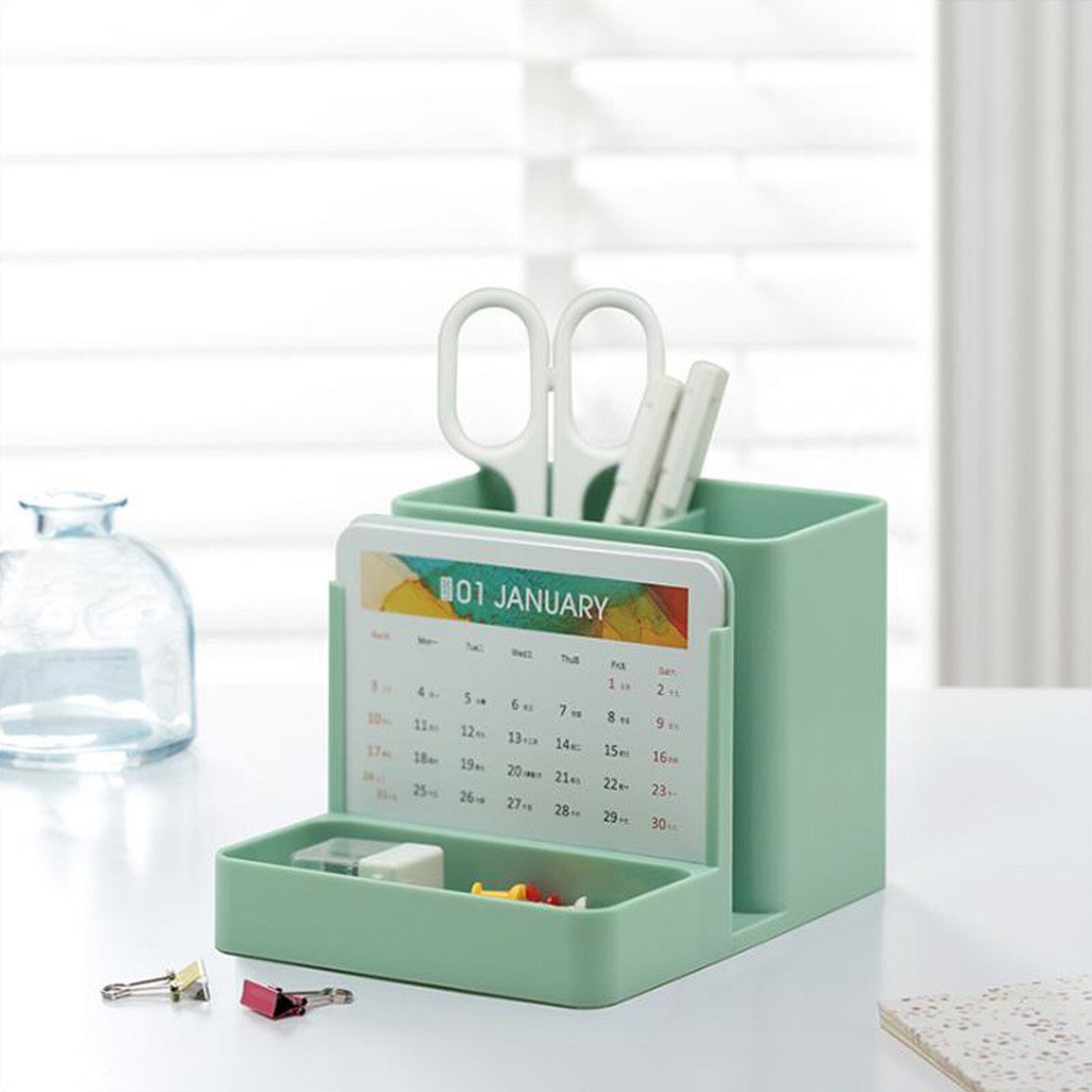 Organizador de plástico para escritorio 40 , calendario, , portalápices, calendario de escritorio, caja de almacenamiento, organizador de almacenamiento de desechos con Control remoto