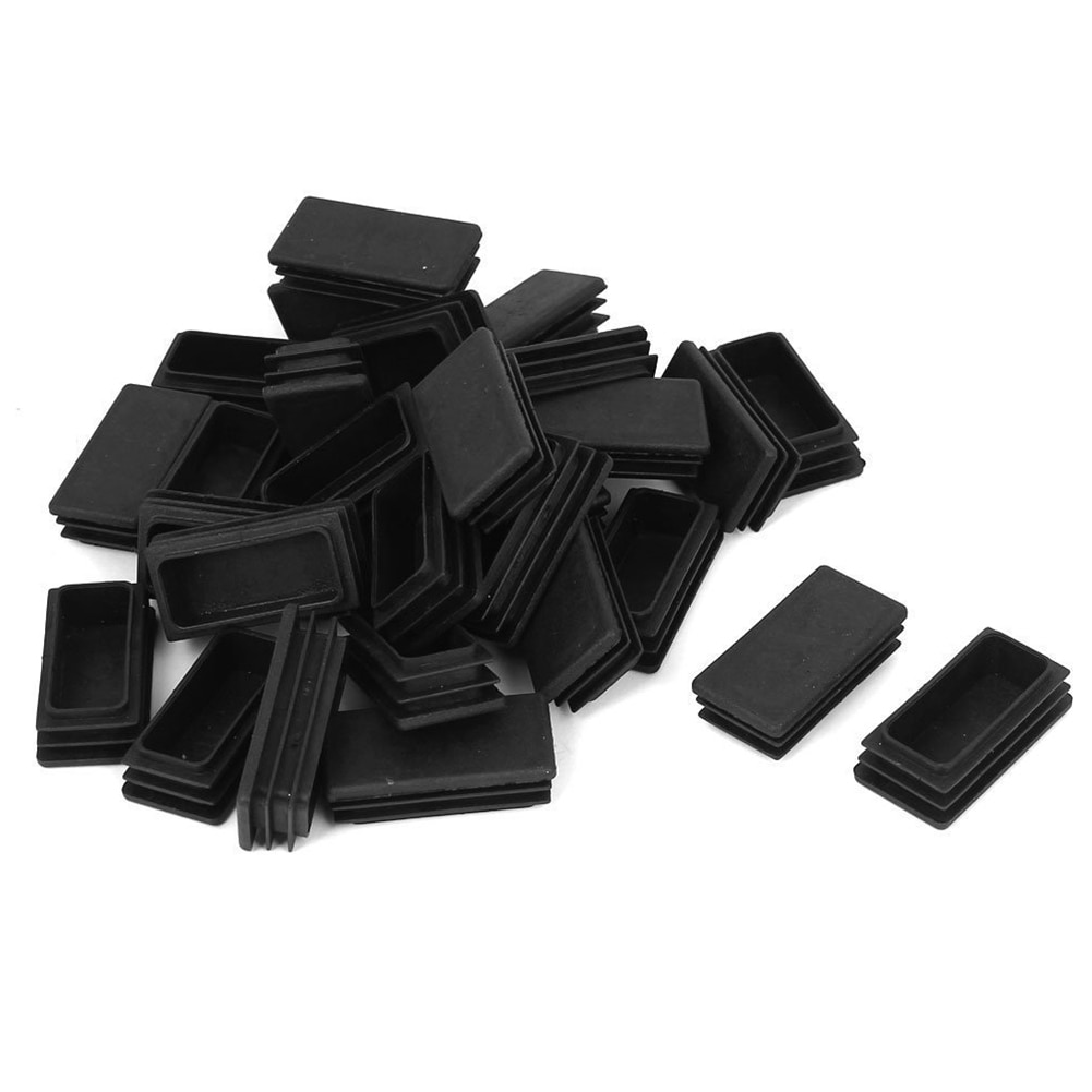 ! Plastic Rectangle Blanking End Tube Caps Inserts 25x50mm 30pcs Black