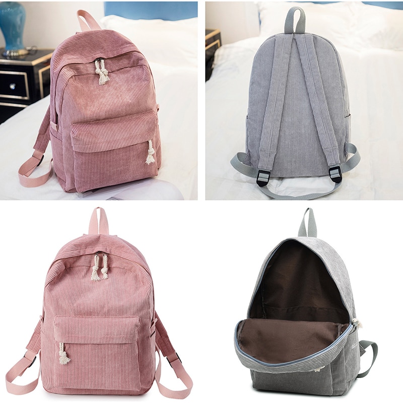 Preppy stil blødt stof rygsæk kvindelig fløjlsskuldertaske skoletaske til teenagepiger stribet rygsæk til kvinder