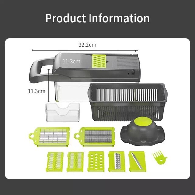 11 in 1 Multifunction Mandoline Slicer Vegetable Slicer, Graters and Cutter, Pemotong Sayur