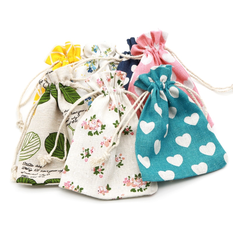 5 sztuk/partia kolorowe wzory pościel torby bawełniane 10x14cm Wedding Favor cukierki bransoletka biżuteria torby do pakowania muślinu torba na prezent woreczki
