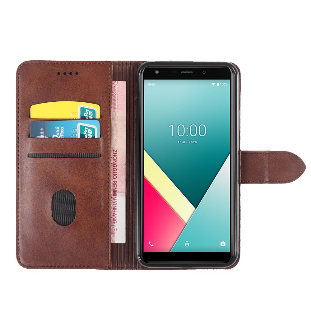 Para wiko y61 leve e à prova de choque capa protetora caso da aleta do telefone com id slot para cartão premium couro do plutônio resistente a riscos: Brown
