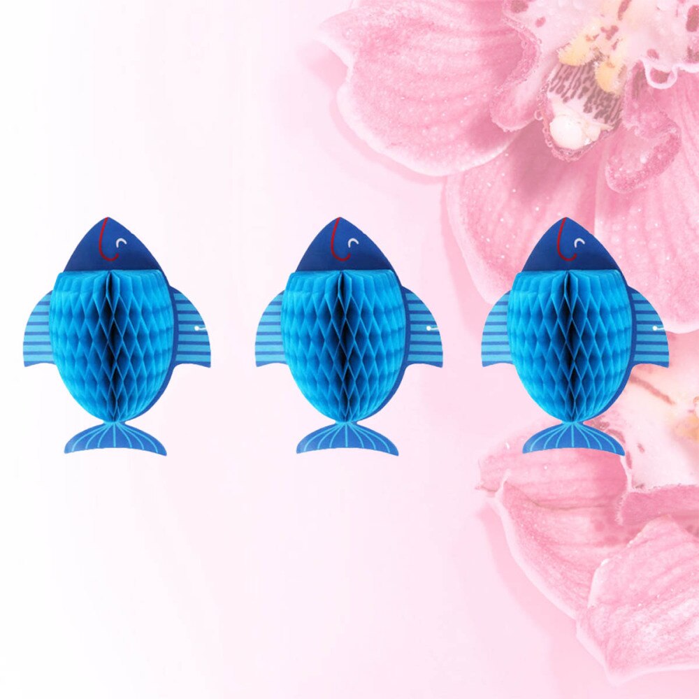 3 sztuk kreatywny 3D w kształcie ryby papieru kulki o strukturze plastra miodu wykwintne papier dekoracyjny kule kwiatowe impreza kieszonkowe dzieci (niebieski)