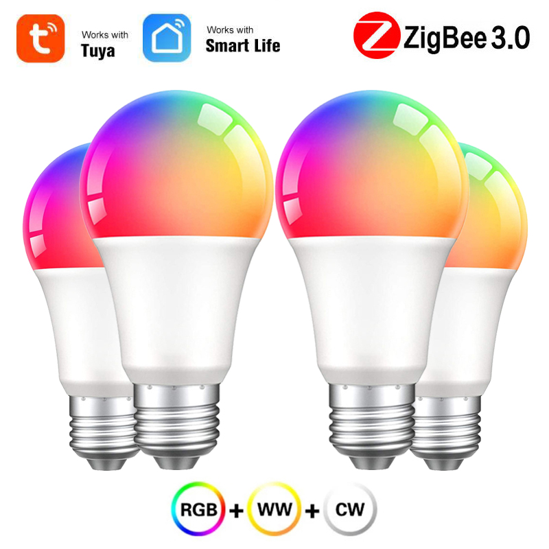Tuya smart lyspære 15w zigbee 3.0 wifi  e27 fargerik rgbcw dimbar 85-265v smart home led lampe kompatibel alexa google home