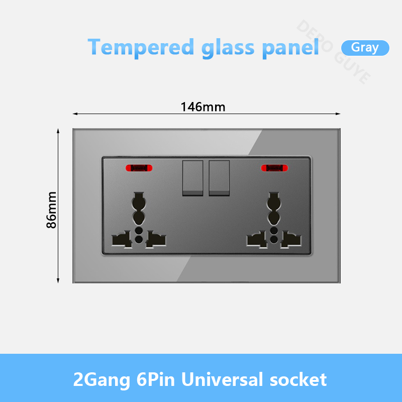 Universal Wall Socket 18W Type-C Fast Charging Plug Outlet,Glass Double 3-Pin Power Socket with DC 5V 3.1A Type-c USB Charger: Red