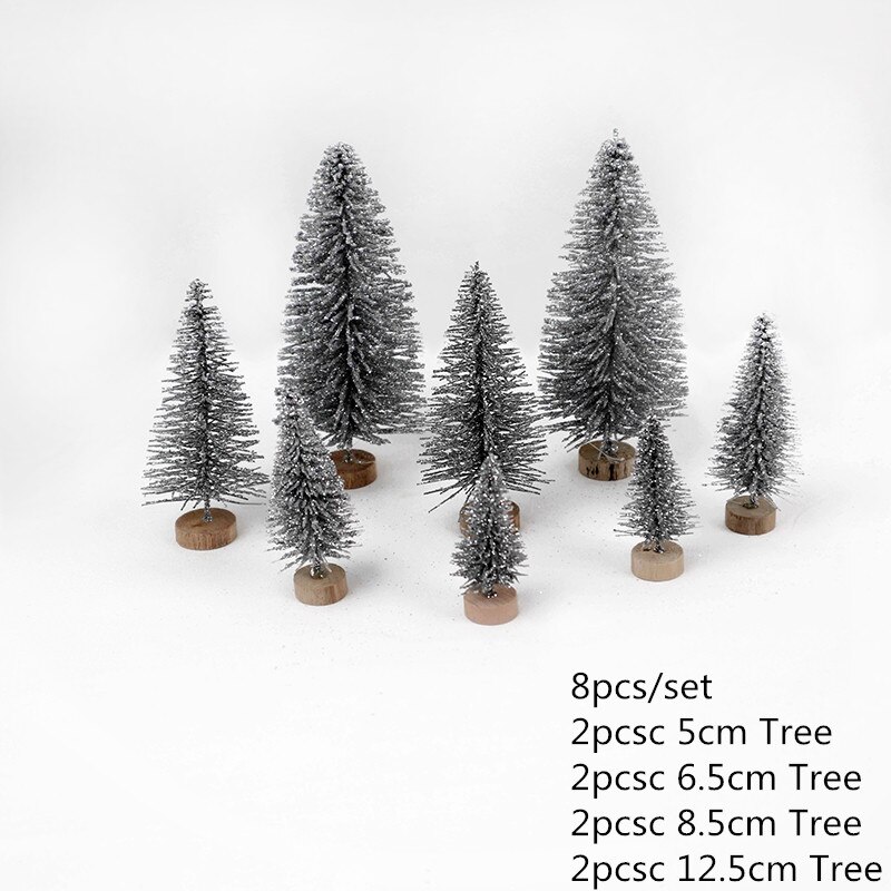 8 stk / sæt blandet størrelse juletræ 5cm/6.5cm/8.5cm/12.5cm juledekoration til hjemmet xmas festbord deco et lille fyrretræ: D5-8 stk