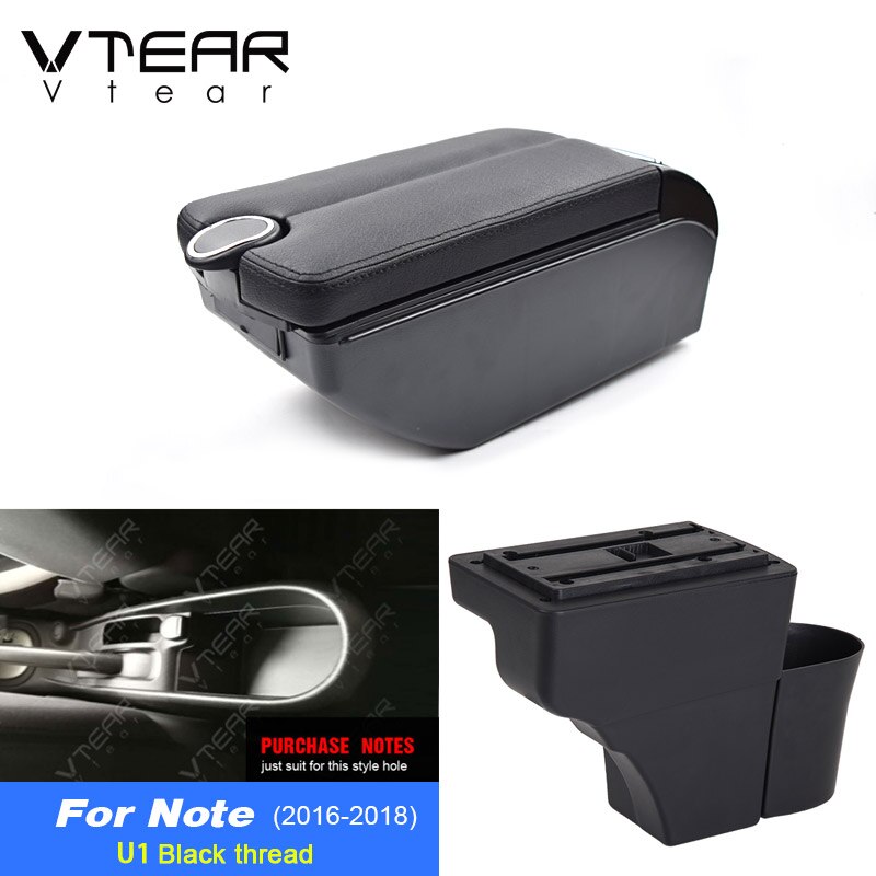 Vtear Voor Nissan Note Accessoires Armsteun Lederen Arm Rest Usb Opbergdoos Decoratie Middenconsole Interieur Parts Auto: F Black