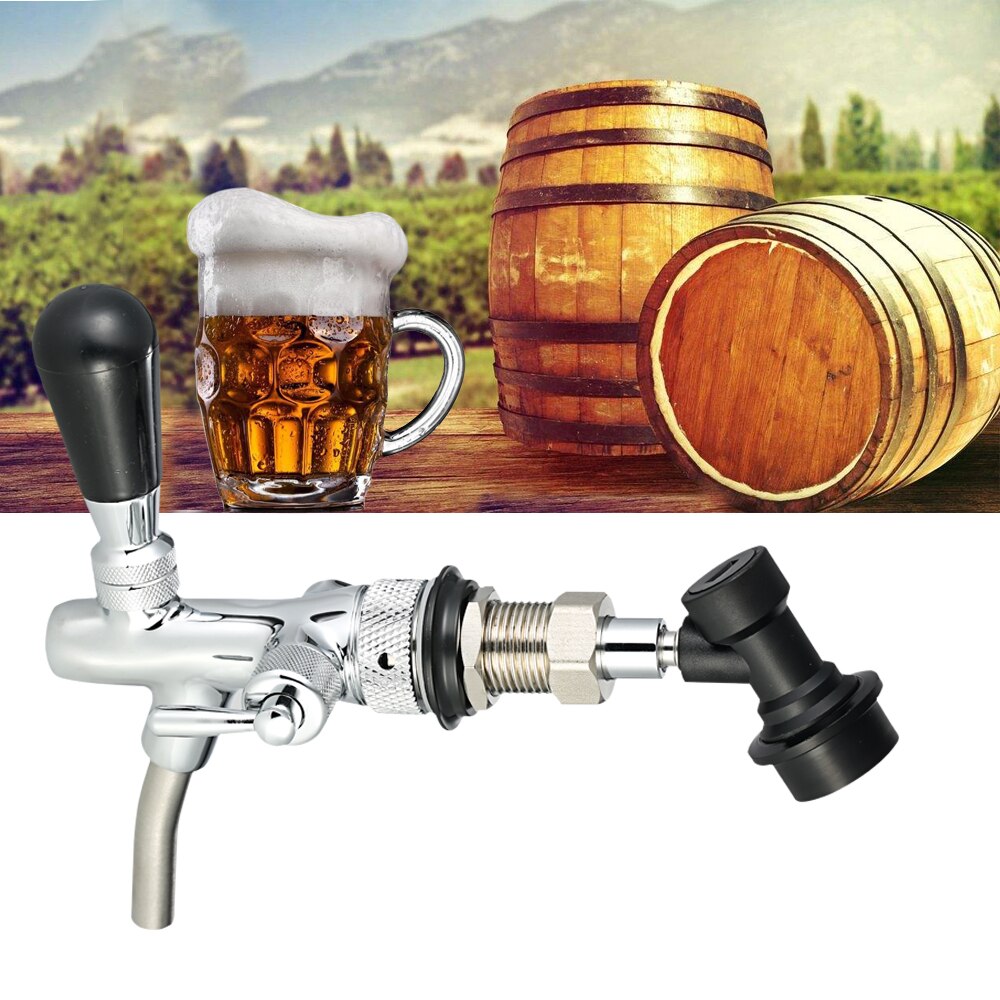 Adjustable Flows Chrome Draft Beer Tap G5/8 Shank Long Stem Brew Beer Keg Taps with Ball Lock Disconnect for home or commercial