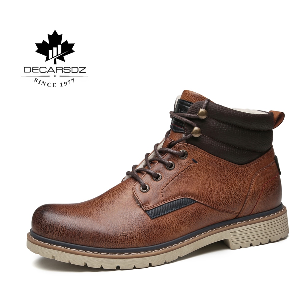 DECARSDZ-Botas de nieve cálidas y cortas para hombre, zapatos a la , con cordones, de piel sintética, para invierno,