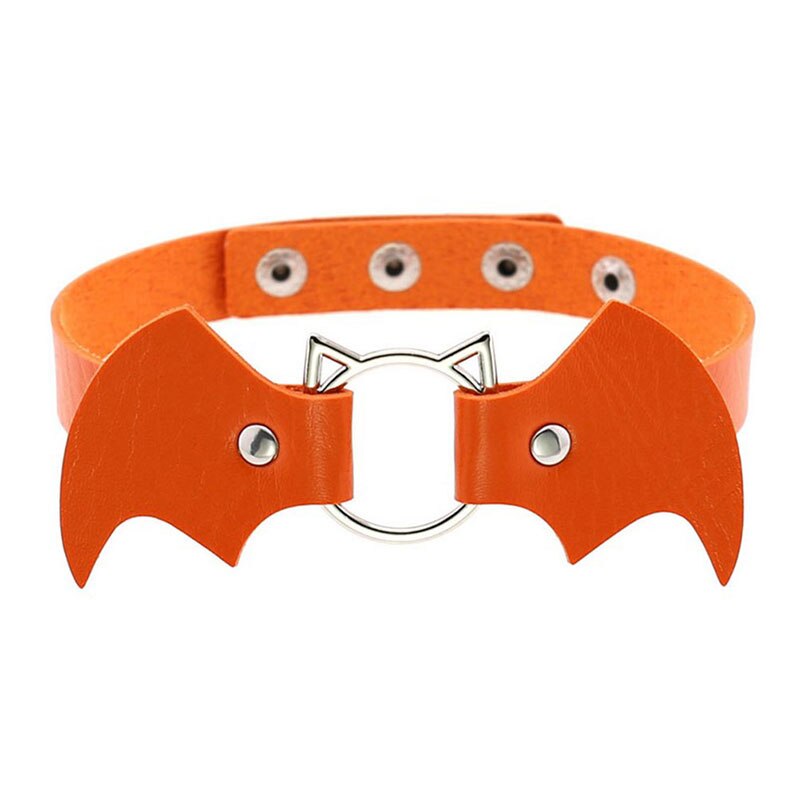 1 Pc PU Leather Choker Gothic Necklace Chain Jewely Accessories Punk Bat Collar Choker Women Necklace Sitaicery Kit: orange