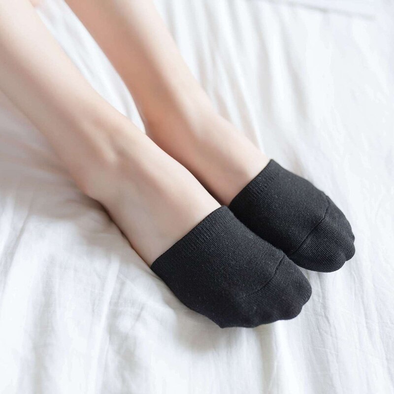 5 Pairs Voorvoet Sokken Vrouwen Zomer Snoep Kleur Vrouwelijke Half Voet Teen Cover Half Sokken Hakken Onzichtbare Katoen Ademend sokken: A black