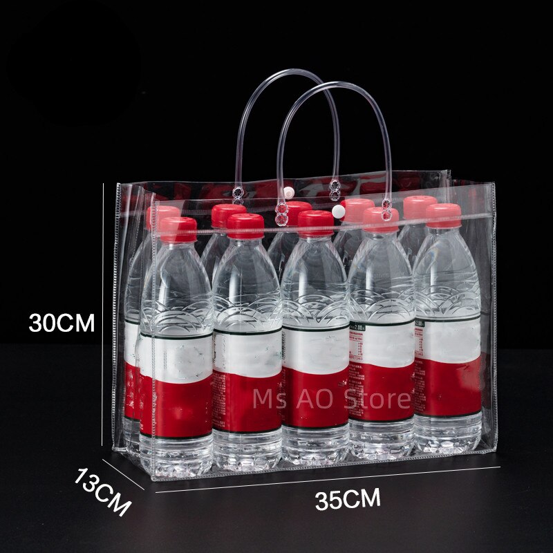 10/20 stks/partij Transparant Zacht PVC Tote Verpakking Zakken met Handlus Doorzichtige Plastic Handtas Cosmetische Tas: green / 9.5x9.5x11 cm