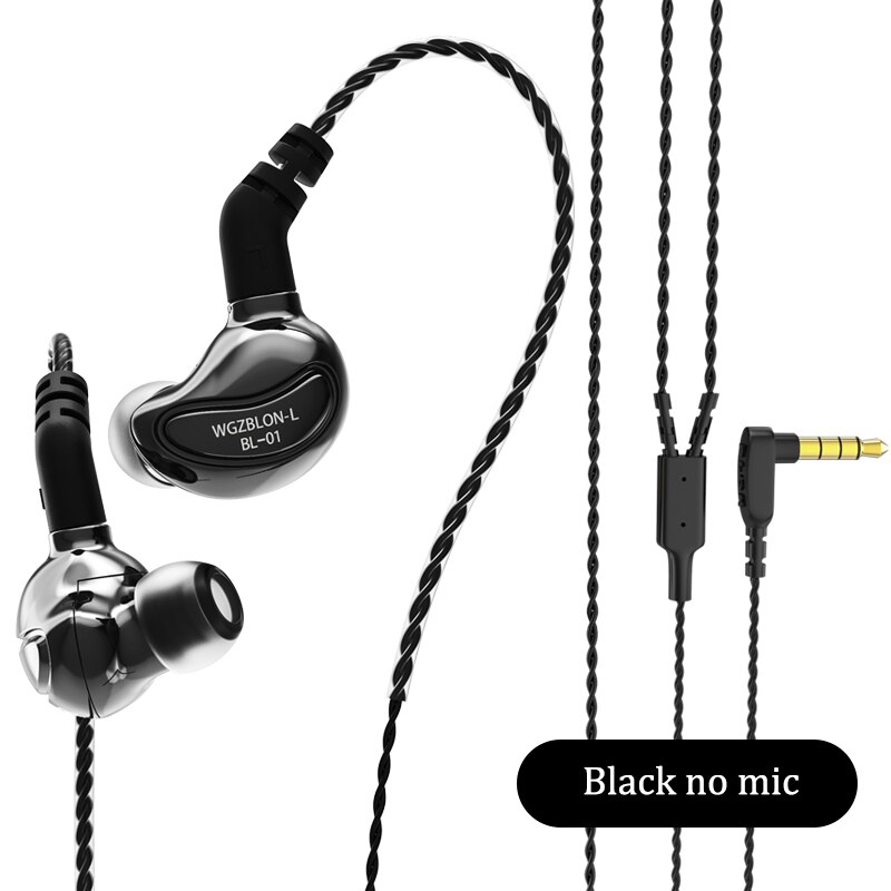 BLON BL-01 BL01 10MM Bioloical Fiber Diaphragm In Ear Earphone HIFI DJ Sport Earbuds With 2 Pin Cable BLON BL03 BL05 BL05S: Black no mic