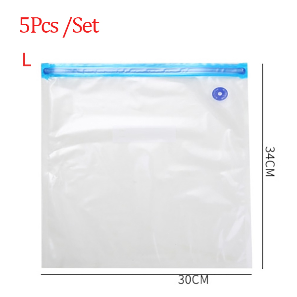 5PCS/10PCS Kitchen Food Saver Vacuum Bag Reusable Food Air Vacuum Compressed Bag Ziplock Freezer Bags Kitchen Organizers: L 30x34cm 5PCS