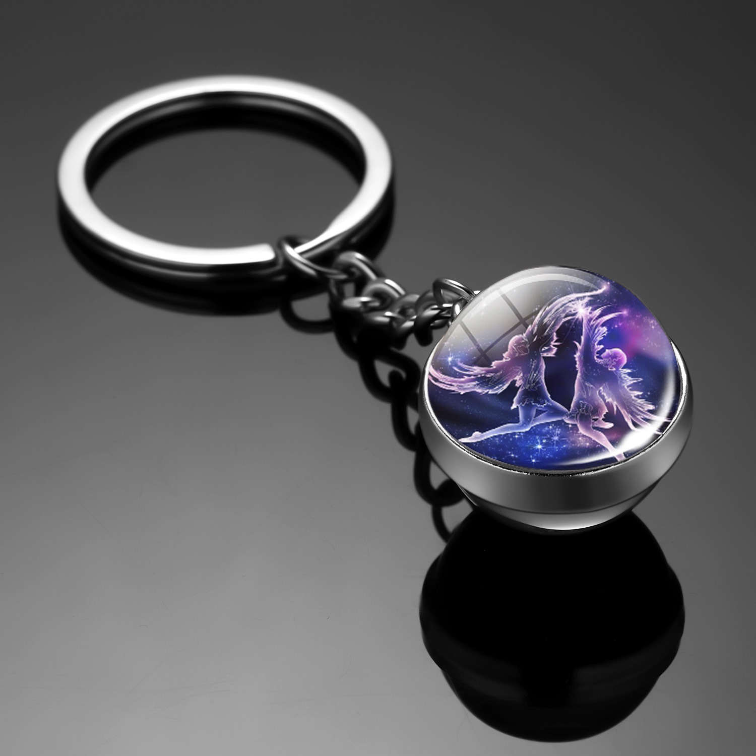 Llavero con dijes Original, llavero de 12 constelaciones, llavero luminoso de bola de cristal de doble cara, accesorios colgantes para coche, llaveros: Gris oscuro