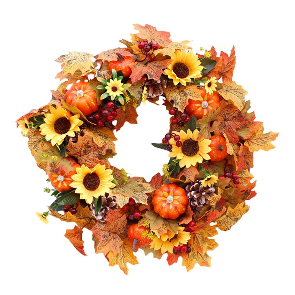 Tema de otoño puerta corona Artificial de cono de pino Arce Artificial guirnalda tela corona de mimbre Día de Acción de Gracias de la decoración del hogar