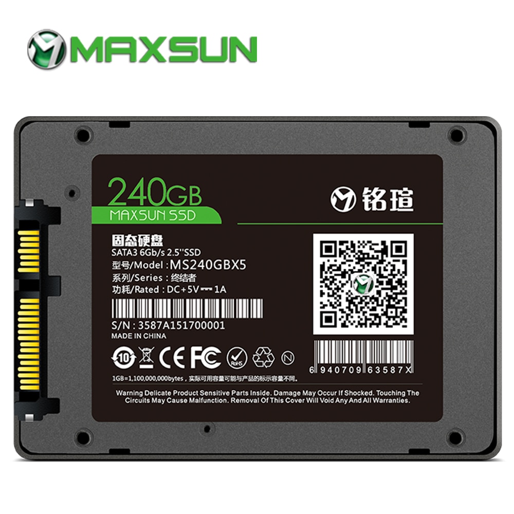 Ssd sata iii ssd 240 gb 2.5 polegada 3D MAXSUN NAND Flash TLC SMI 3 ano de garantia ssd de 240 gb internal Solid State Drives para computador portátil pc