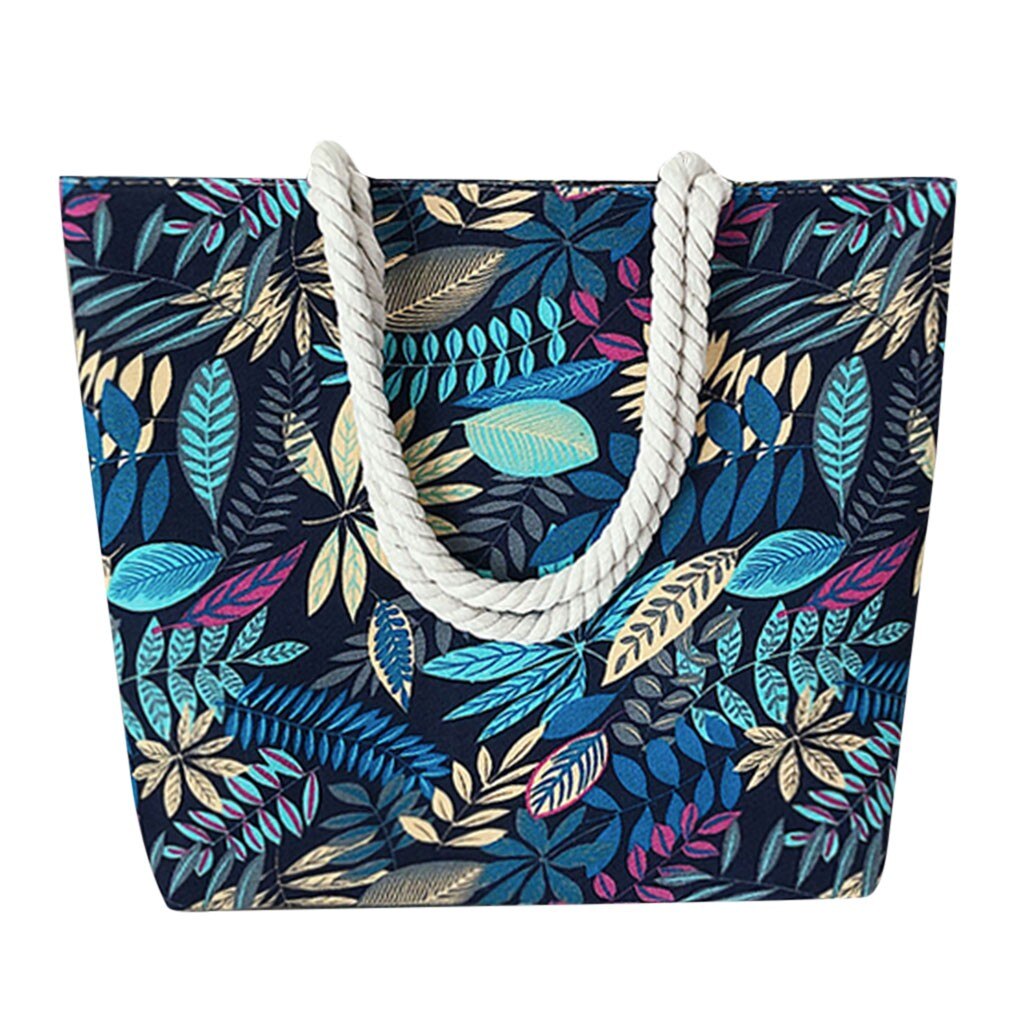 Floral Printed Casual Tote Large Capacity Female Handbags Single Shoulder Shopping Bags Daily Use Women Canvas Beach Bag#25