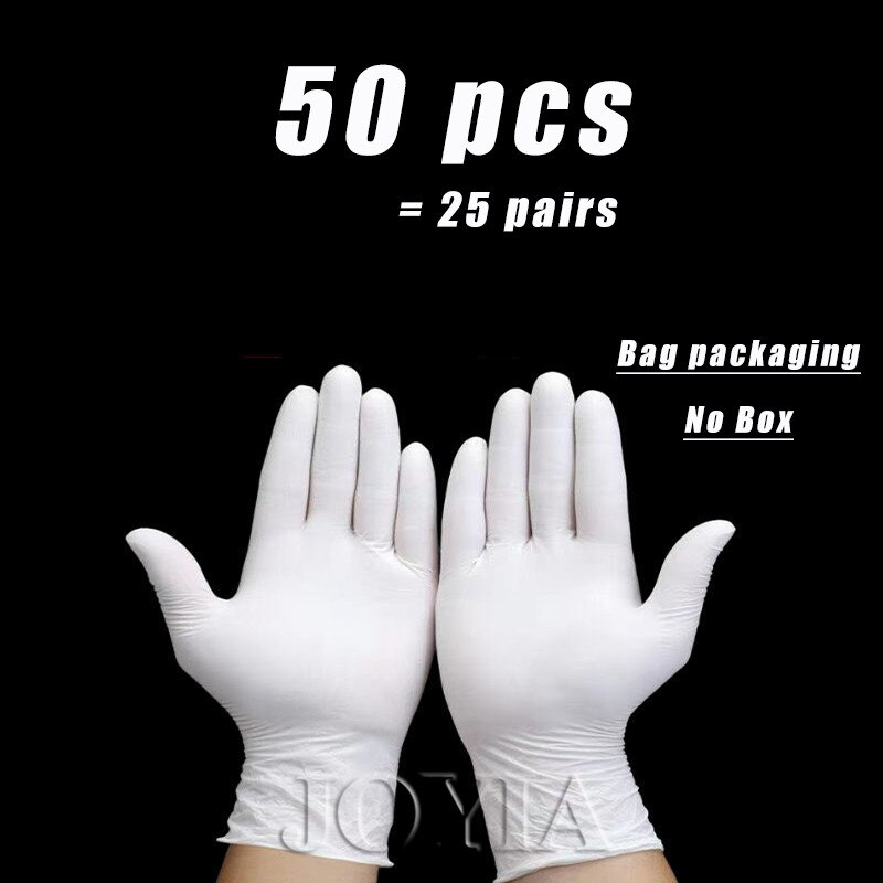 Guantes desechables de nitrilo de vinilo para hombre, manoplas protectoras de manos desechables de color blanco, sin polvo, tamaño pequeño, mediano, grande, S, M, L, 20 unidades, 100: 50 pcs / M