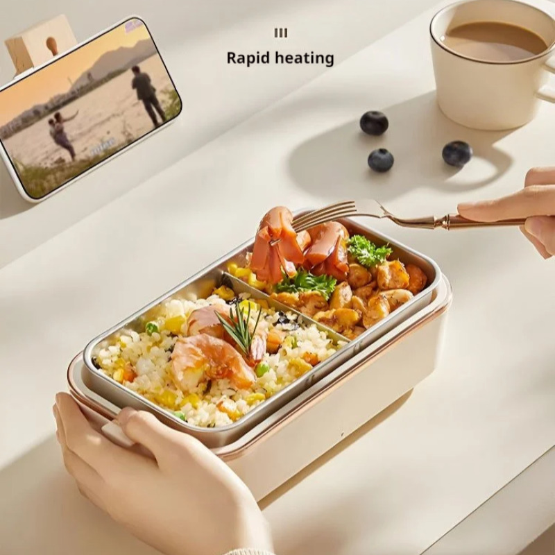 Portable Electric Lunch Boxes Office Thermal Lunch Boxes Water Free Heating Bento Box Stainless Steel Food Warmer