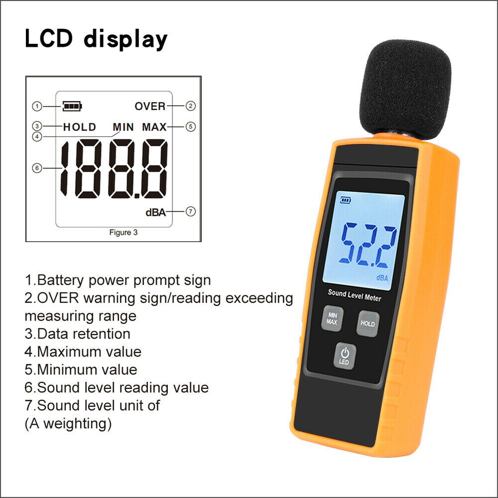 Digital Sound Level Noise Meter 30-130dB Decibel Detector LCD Backlight RZ1359 Noise Meter Sound Measurement Instruments