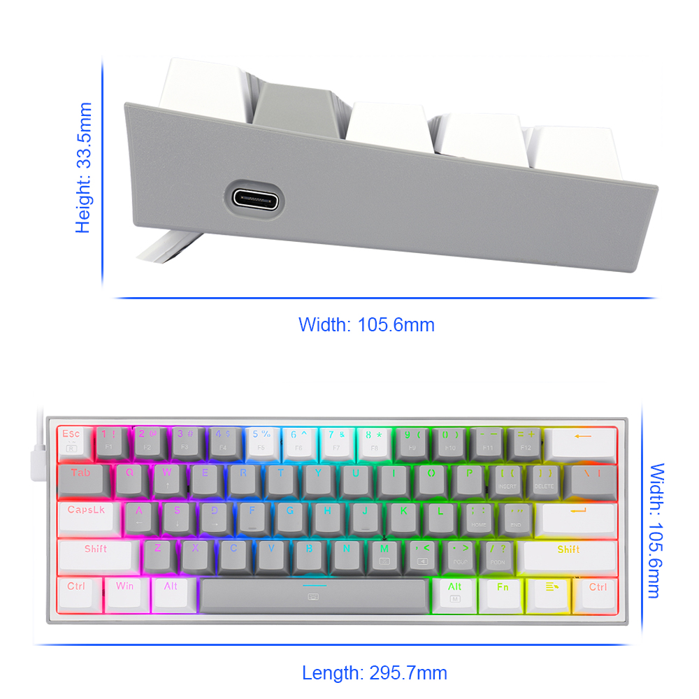 REDRAGON Fizz K617 RGB – Mini clavier de jeu mécanique USB, avec interrupteur rouge, 61 touches, câble filaire détachable, portable pour les voyages