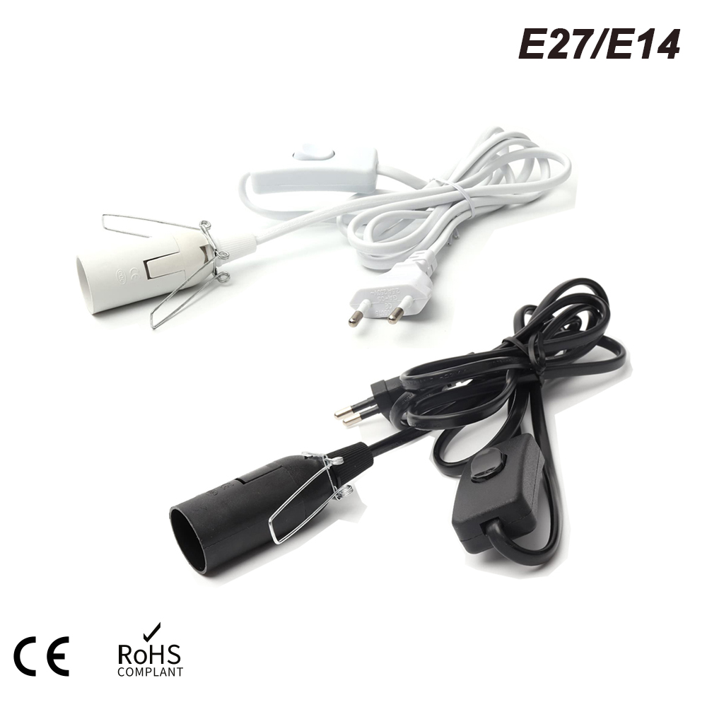 Base de lampe à douille avec fil de commutation pour ampoule LED, support de suspension de lampe à main, câble de rette d'alimentation UE, E14, 1.8m