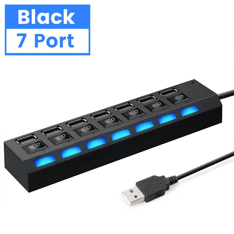 USB Hub USB 2.0 Hub Multi USB Splitter Expander 4/7 Port Extension With Switch Mini Multiple Hab USB-Hub Adapter For PC Home: 7 port black