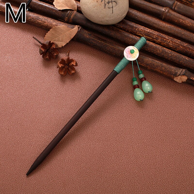Paletas de madeira estilo chinês, bastão de cabelo artesanal, vintage, com flor, para mulheres, étnicas, acessórios para cabelo: M
