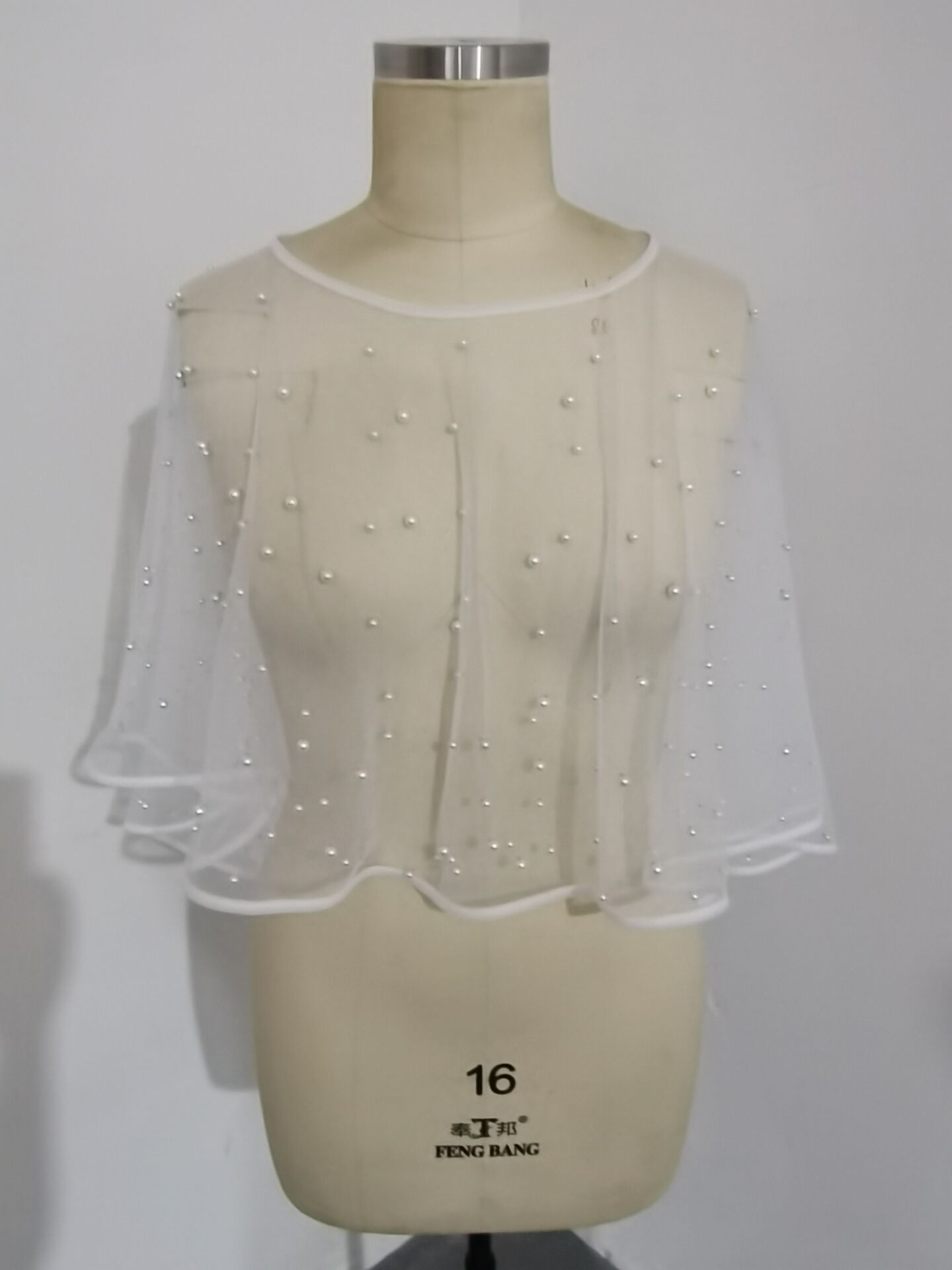 Perlen Hochzeit Bolero Braut Mantel Elfenbein Hochzeit Kap kurze vordere lange zurück Frauen wickeln Kap Abend wickeln Schal