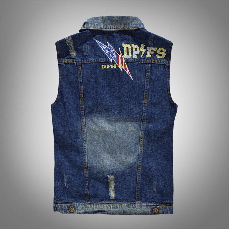high-grade Denim Vest Men top coat jeans Spring Autumn Vintage 80s Classic Casual cowboy clothes